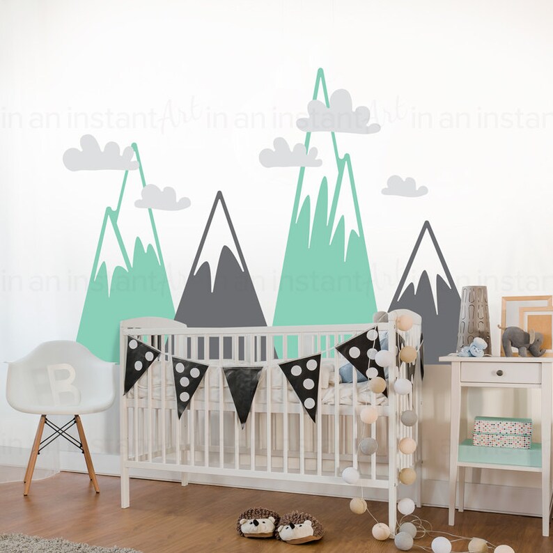 mountain wall decal woodland mountain wall art wall | etsy
