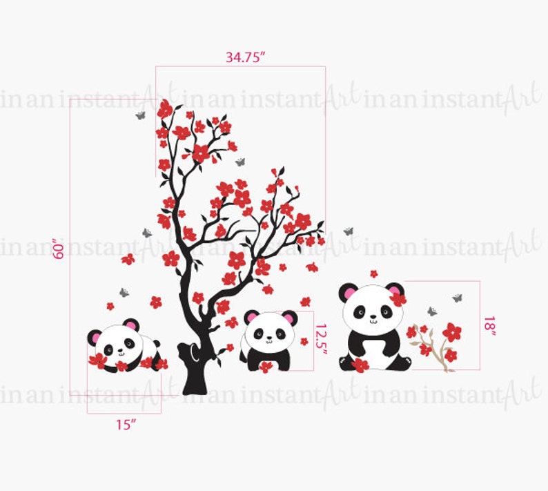 Pandas and Cherry Blossom Tree Panda Decal Panda Vinyl Wall Etsy