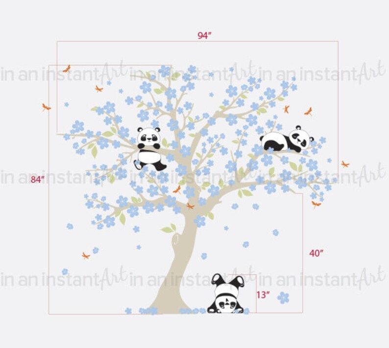 Cherry Blossom Panda Wall Decal Botanical Panda Wall Sticker Etsy