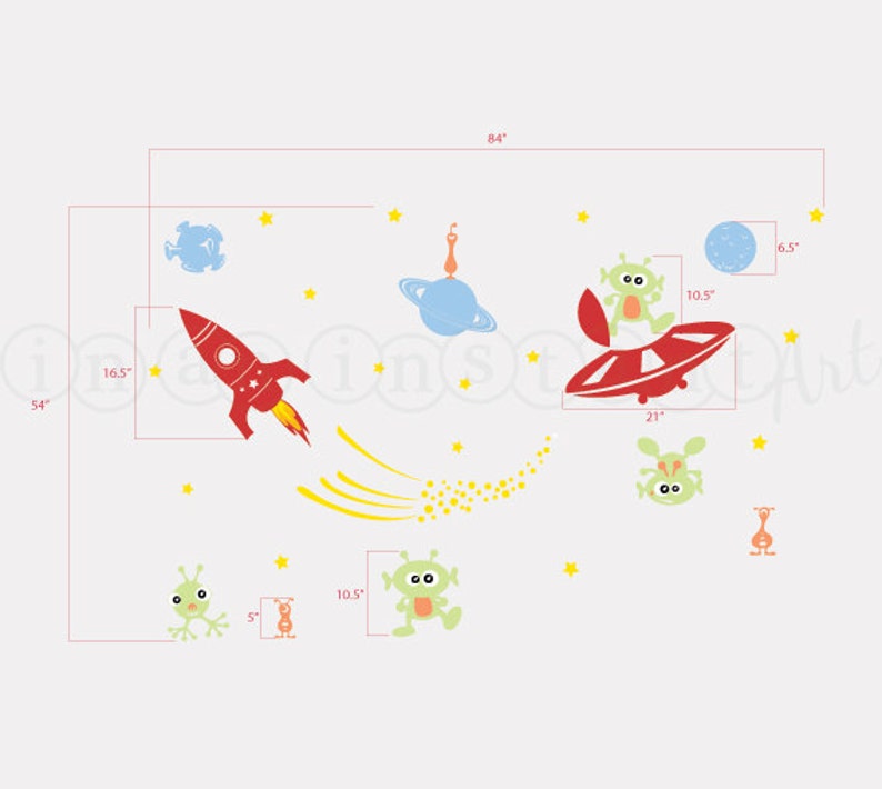 Outer Space Decal Rocket Wall Decal Alien Invasion Wall Etsy