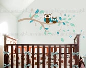 Owl and Branch Wall Decal, Owls on a Branch Wall Decal, Owl Branch for Baby Nursery for Kids or Childrens Room 061