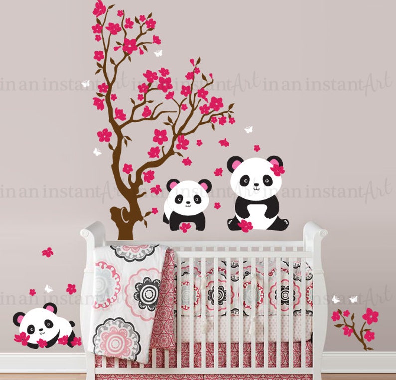 Pandas and Cherry Blossom Tree Panda Decal Panda Vinyl Wall Etsy