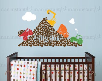 Construction Wall Decal, I Dig Dirt, Tractor, Truck, Dirt Wall Decal for Baby Nursery or Children's Room 048