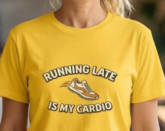 Camiseta retro para correr tarde en cardio, camiseta divertida con humor para el gimnasio