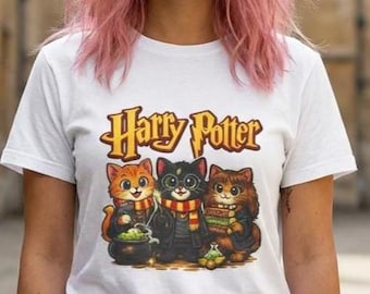 Harry Potter Cat T-shirt Ron Weasley Hermione Granger Hogwarts Tee