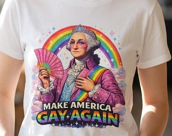 Make America Gay Again T-Shirt Rainbow Pride LGBTQ Tee anti-Trump anti-Maga