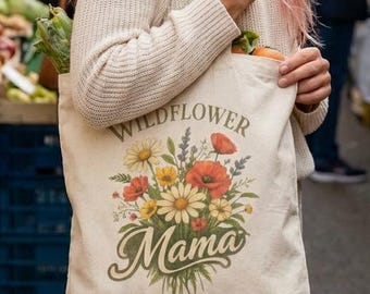 Bolso tote Wildflower Mama: Regalo vintage con estampado floral botánico.