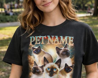Camiseta personalizada con retrato de mascota: foto y nombre de perro o gato.