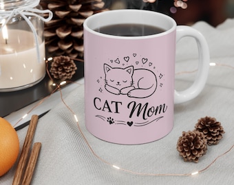 Caneca minimalista para mães de gatos, perfeita para o Dia das Mães.