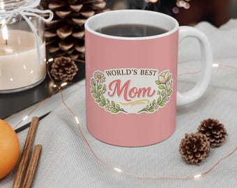Taza "La mejor mamá del mundo" con diseño floral, regalo para el Día de la Madre.