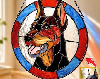 Atrapasueños de vidrieras personalizadas para mascotas, regalo para amantes de los perros, retrato personalizado de mascotas para colgar en la ventana, regalo conmemorativo para perros hecho a mano, vidrieras estilo Tiffany.