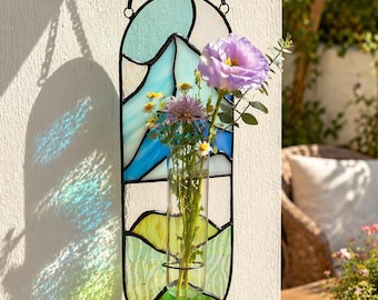 Macetero colgante de pared con vidrieras, jarrón para propagación de plantas, colgador para plantas de interior, macetero único, regalo ideal para amantes de las plantas.