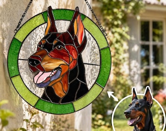 Atrapasueños de vidrieras personalizadas para mascotas, regalo para amantes de los perros, retrato personalizado de mascotas para colgar en la ventana, regalo conmemorativo para perros hecho a mano, vidrieras estilo Tiffany.