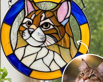 Vitral personalizado con retrato de mascota, adorno conmemorativo atrapasoles, adorno colgante para ventana de gato o perro, decoración personalizada para regalar en memoria de una mascota fallecida