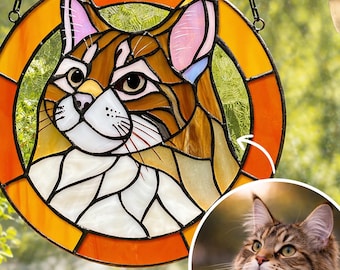 Vitral personalizado con retrato de mascota, retrato de mascota personalizado, atrapasoles de gato y perro, adorno conmemorativo, regalo de retrato de mascota para amantes de los animales