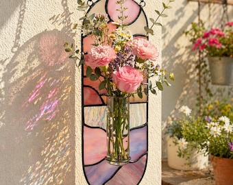 Jarrón de propagación de vidrieras, maceta colgante de vidrio atrapasoles, decoración de pared hidropónica, regalo bohemio hecho a mano para mamá, soporte para plantas de ventana