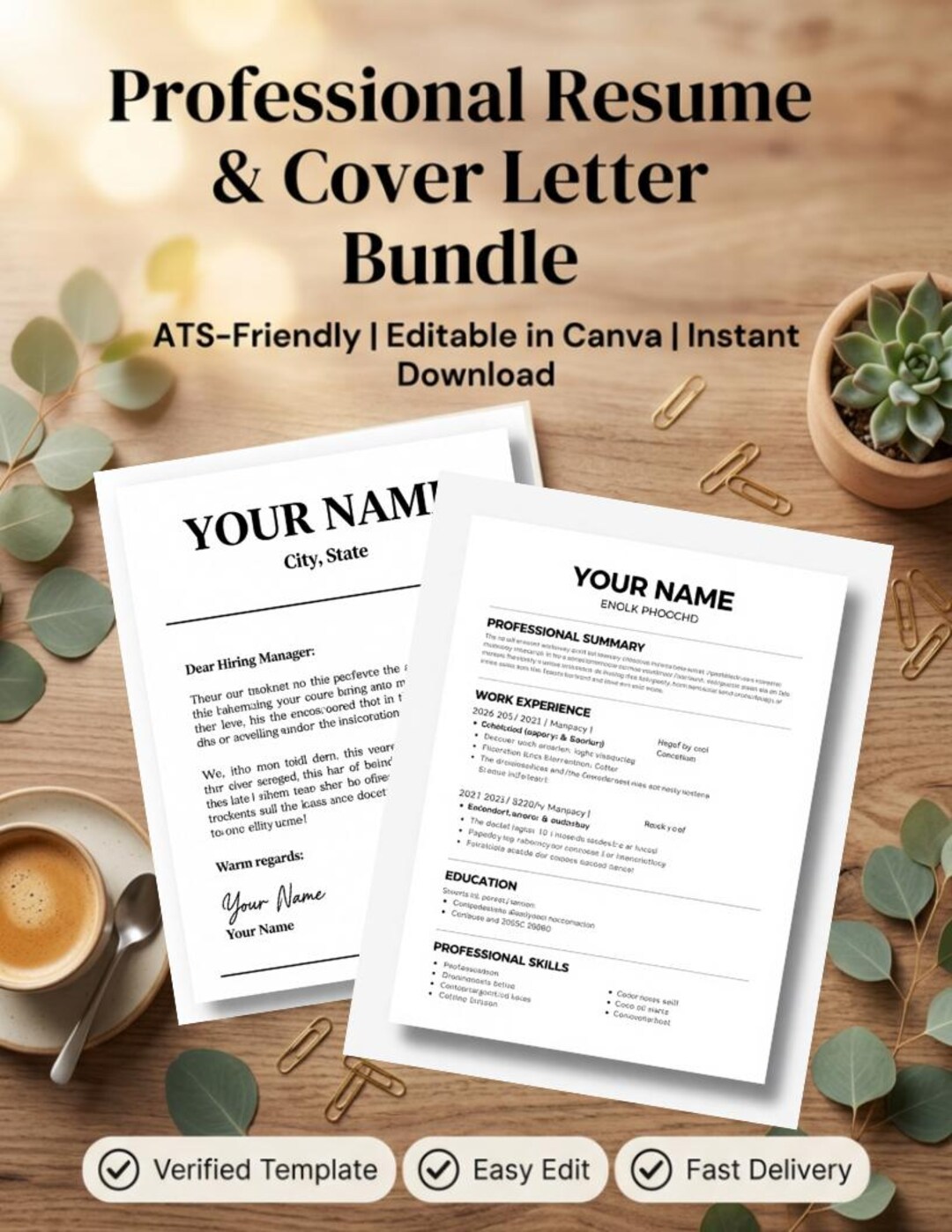 ATS Resume Template Bundle | Resume + Cover Letter | Editable Canva ...