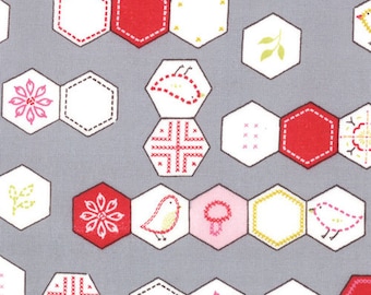 Sew Stitchy Collection - Novelty Hexagons - Grey by Aneela Hoey - Moda