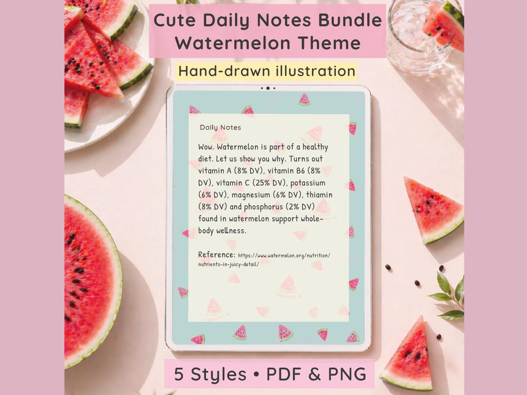 Watermelon Daily Notes Bundle | Pastel Blank, Lined Pages (digital ...