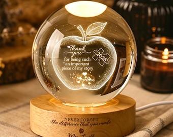 Regalo di ringraziamento personalizzato per l'insegnante, lampada a sfera LED in cristallo a forma di mela personalizzata per l'insegnante, regalo di apprezzamento per l'insegnante da parte dello studente, decorazione per l'aula