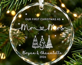 Personalized Crystal Ornament, Our First Christmas as Mr & Mrs, Newlywed Keepsake 2026