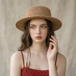 Flat Top Hat Tan - Etsy display picture 2