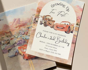 Watercolor Lightning McQueen Birthday Invitation, Editable Race Car Party Invite (Digital Download)
