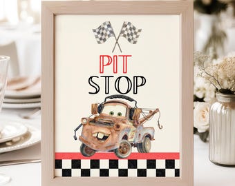 Cars Pit Stop Birthday Sign, Watercolor Mater Food Station Poster (8x10 Digital Download)