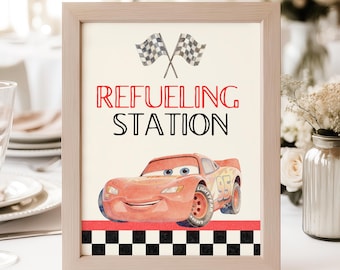 Cars Lightning McQueen Refueling Station Birthday Sign (Digital Download)