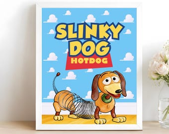 Toy Story Slinky Dog Hot Dog Sign, Editable Birthday Food Label, Watercolor Table Decor, Digital Download, Hotdog Station Party Poster