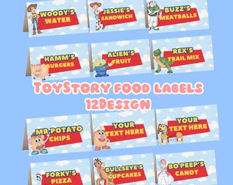 Étiquettes de nourriture Toy Story, étiquettes de buffet aquarelle nuage, décoration de fête d'anniversaire (téléchargement numérique)
