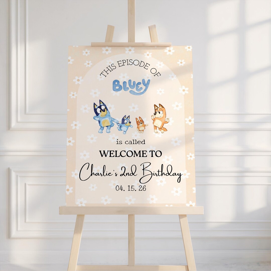 Bluey Welcomesign Bluey Birthday Welcome Sign, Watercolor Daisies, Orange Flower Series ...