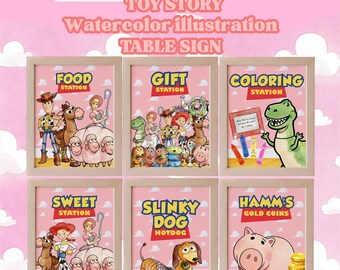 Pink Toy Story Party Signs, Watercolor Jessie Decor Bundle (Digital Download)