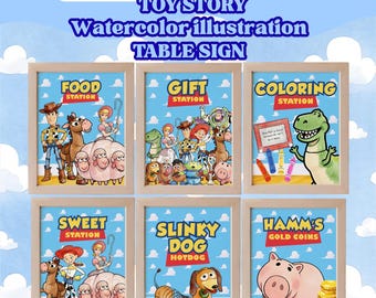 Toy Story Party Signs, Watercolor Woody Buzz Decor, Editable Canva Template (Digital Download)