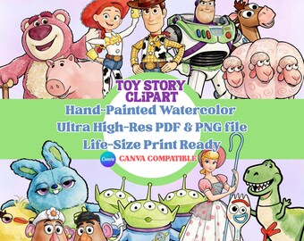 Toy Story Clipart, Woody Buzz Jessie Watercolor Graphics (Digital Download)
