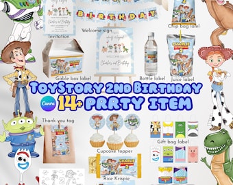 Toy Story 2nd Birthday Invitation Bundle, Watercolor Canva Template (Digital Download)