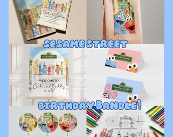 Sesame Street Watercolor Birthday Bundle, Editable Invitation, Welcome Sign (Digital Download)