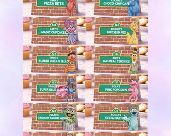 Sesame Street Food Labels, Watercolor Elmo Cookie Monster Birthday Tent Cards (Digital Download)