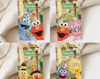 Sesame Street Birthday Favor Tags, Watercolor Elmo Cookie Monster Party Labels (Digital Download)