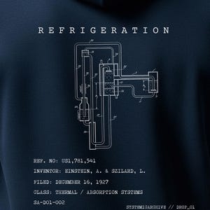 Sudadera con capucha de la patente Einstein-Szilard // Regalo de física de 10 oz de peso pesado, esquema de refrigerador de absorción, sudadera de historia de la ciencia