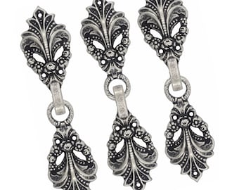 Bezelry, 6 paia di ghirlande di fiori arabeschi in argento antico, da cucire su mantelli o mantelli. Chiusure da 70 mm.