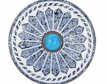 8 Pieces Diamond Flower Assembled with Artificial Turquoise Metal Shank Buttons. 33mm(1-5/16 inch) (Gray Blue Patina)(MTN3072-GBP)