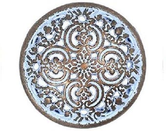 12 Pieces Flowery Engraving Copper Blue Openwork Metal Shank Buttons 18mm (11/16 inch)(MTN2623-CB)
