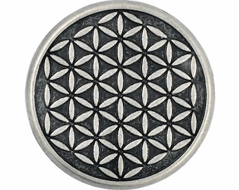 10 bottoni in metallo con gambo intagliato a forma di fiore della vita in argento antico. 25 mm (1 pollice)