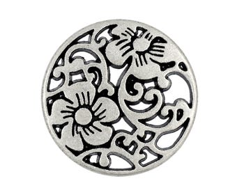 12 Pieces Vine Flower Metal Shank Buttons. 20mm (3/4 inch) (Antique Silver)