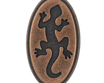 12 Pieces Gecko Lizard Pattern Oval Metal Shank Buttons. 25mm (1 inch) (Antique Copper)(MTN3089-AC)