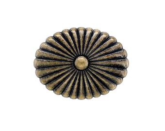 12 Pieces Antique Brass Oval Cactus Flower Metal Shank Buttons. 24mm X 19mm