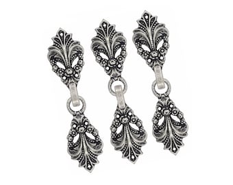 Bezelry 6 Pairs Antique Silver Arabesque Flower Garland Sew On Cape or Cloak Clasp Fasteners. 70mm Fastened.