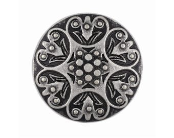 12 Pieces Carved Floret Metal Shank Buttons. 20mm (3/4 inch) (Antique Silver)(MTN1081-AS)