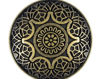 10 pezzi di bottoni in metallo con gambo in ottone anticato a forma di fiore arabesco. 25 mm (1 pollice)